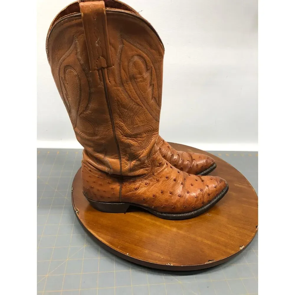 J. Chisholm Men's Full quill Ostrich Leather Western Cowboy Boots Size 9 D USA